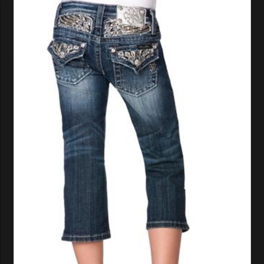 Miss Me Winged Yoke Denim Capri